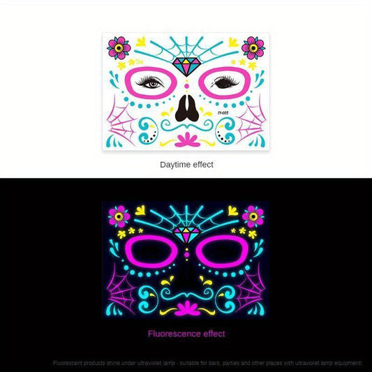 Fluorescent Funny Death Face Stickers Costume Makeup Tattoo Stickers