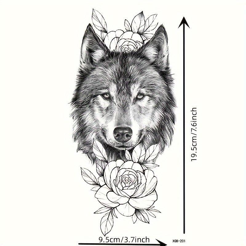 Wolf & Flower Pattern Temporary Tattoo Waterproof Long-lasting Tattoo
