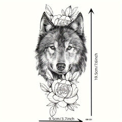 Wolf & Flower Pattern Temporary Tattoo Waterproof Long-lasting Tattoo