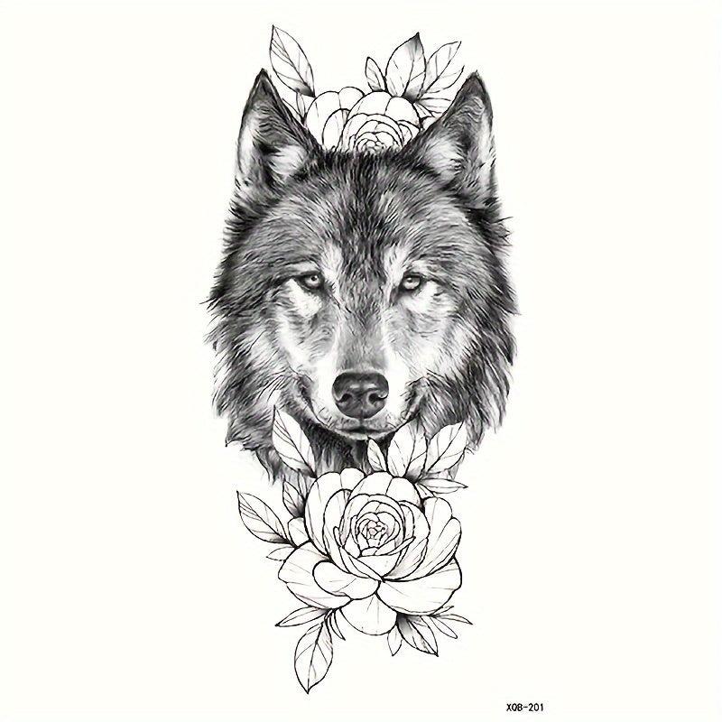 Wolf & Flower Pattern Temporary Tattoo Waterproof Long-lasting Tattoo