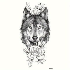 Wolf & Flower Pattern Temporary Tattoo Waterproof Long-lasting Tattoo
