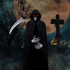 Halloween Grim Reaper Costume Set w/ Props, Mask, Sickle Gloves