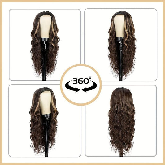 24in Long Curly Highlight Wig for Women Daily Party Cosplay Costume