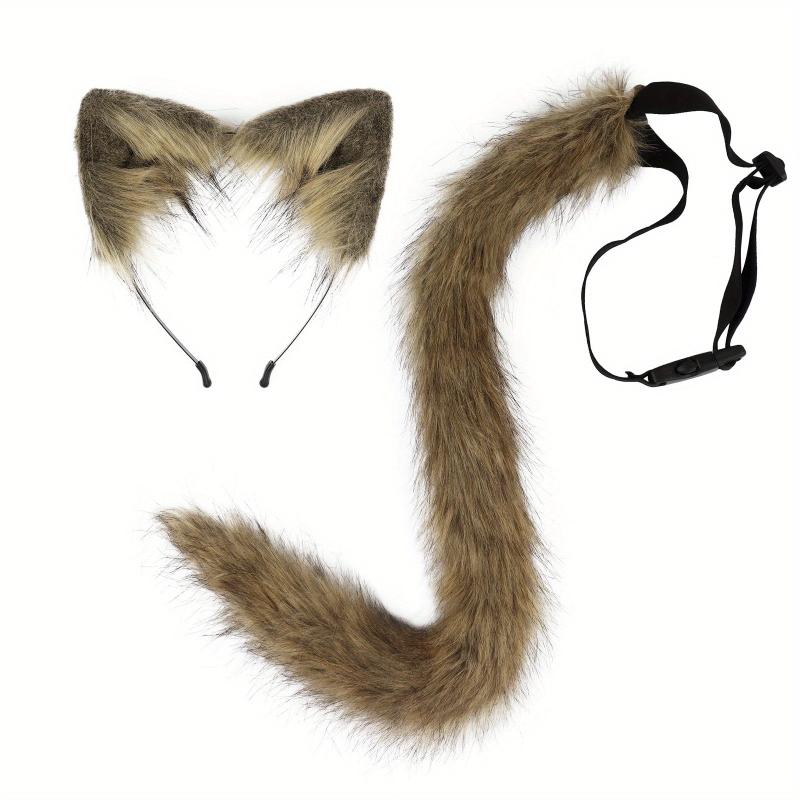 Plush Cat Ears Hair Hoop & Cat Tail Halloween Party Costumes Set