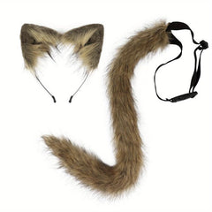 Plush Cat Ears Hair Hoop & Cat Tail Halloween Party Costumes Set