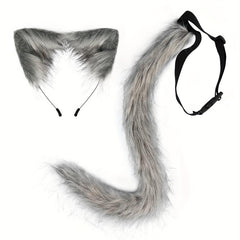 Plush Cat Ears Hair Hoop & Cat Tail Halloween Party Costumes Set