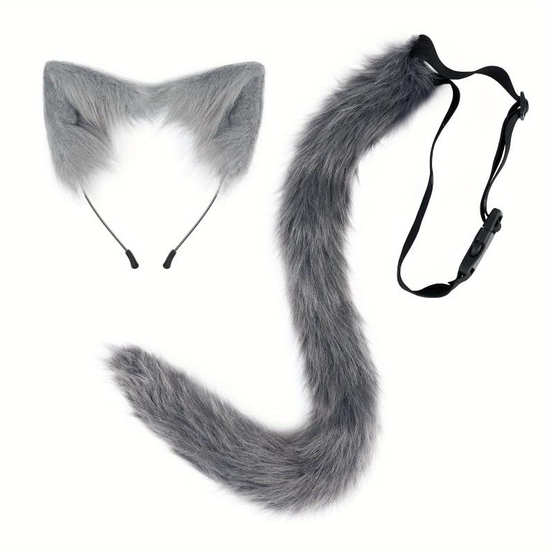 Plush Cat Ears Hair Hoop & Cat Tail Halloween Party Costumes Set
