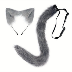 Plush Cat Ears Hair Hoop & Cat Tail Halloween Party Costumes Set
