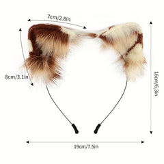 Plush Cat Ears Hair Hoop & Cat Tail Halloween Party Costumes Set