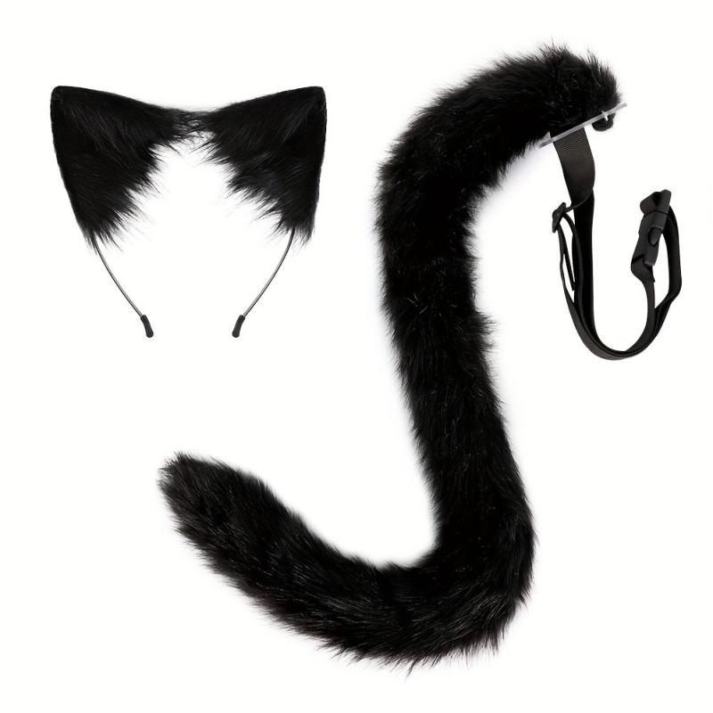 Plush Cat Ears Hair Hoop & Cat Tail Halloween Party Costumes Set