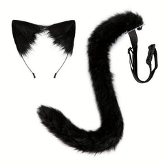 Plush Cat Ears Hair Hoop & Cat Tail Halloween Party Costumes Set