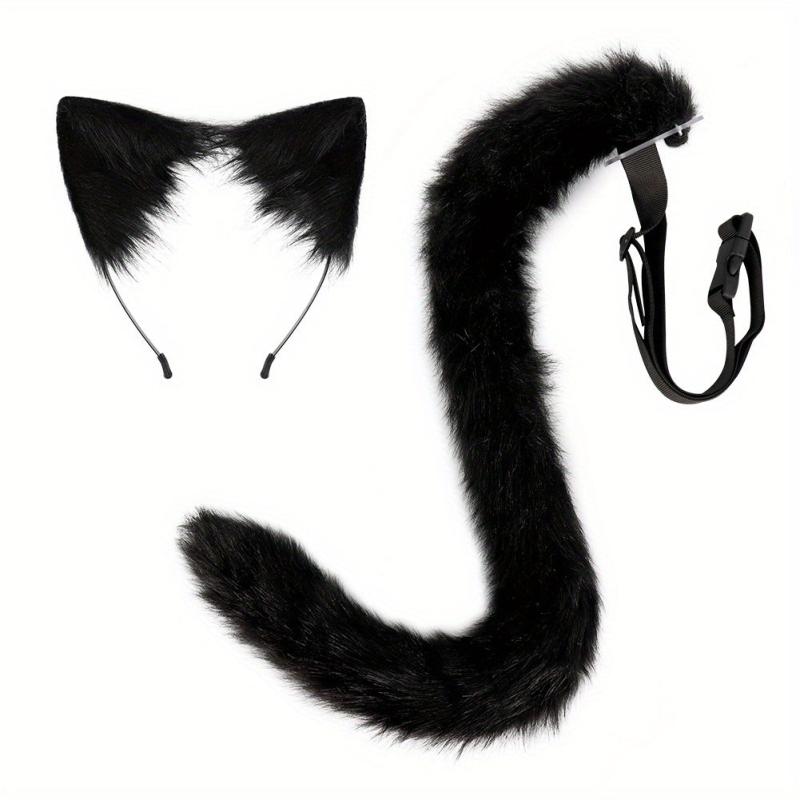 Plush Cat Ears Hair Hoop & Cat Tail Halloween Party Costumes Set