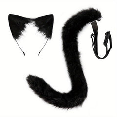 Plush Cat Ears Hair Hoop & Cat Tail Halloween Party Costumes Set