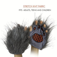 Wolf Paw Gloves Hairy Werewolf Claw Handcuffs Halloween Costume Accessories