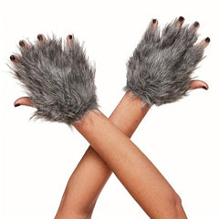 Wolf Paw Gloves Hairy Werewolf Claw Handcuffs Halloween Costume Accessories