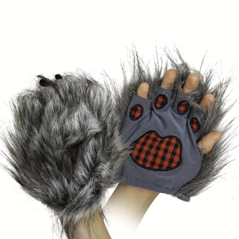 Wolf Paw Gloves Hairy Werewolf Claw Handcuffs Halloween Costume Accessories