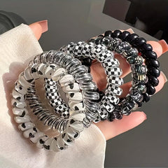 5pcs Candy Colors Telephone Hair Ties High Elastic Waterproof Hair Ropes