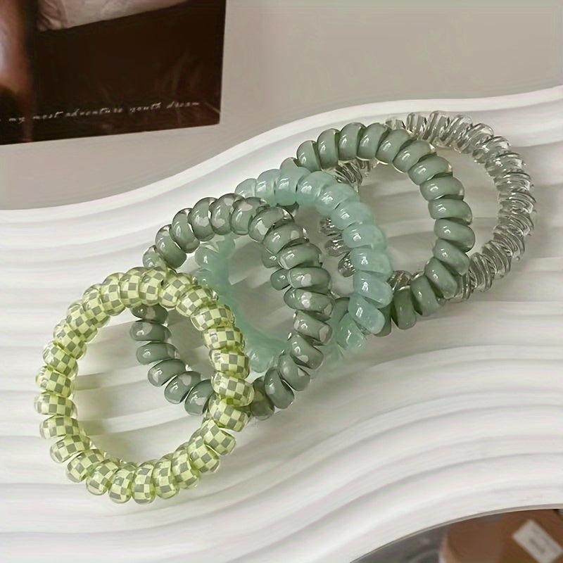 5pcs Candy Colors Telephone Hair Ties High Elastic Waterproof Hair Ropes