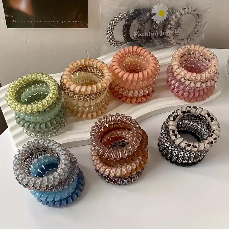 5pcs Candy Colors Telephone Hair Ties High Elastic Waterproof Hair Ropes