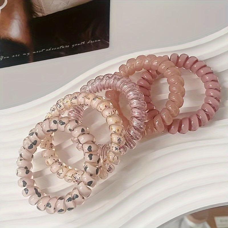5pcs Candy Colors Telephone Hair Ties High Elastic Waterproof Hair Ropes