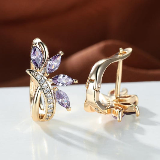 Marquise Cut Green Stone Leaf Clips Earrings
