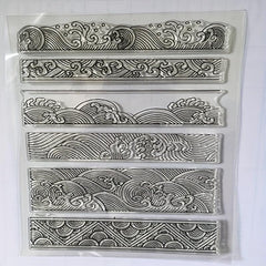 Chinese Japanese Retro Style Ocean Waves Borders Lines Clouds Stamps