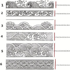 Chinese Japanese Retro Style Ocean Waves Borders Lines Clouds Stamps