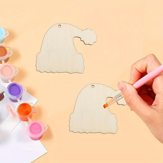 10pcs Christmas Hat Wood Cutouts Unfinished Wooden DIY Craft Gift Tags Ornaments
