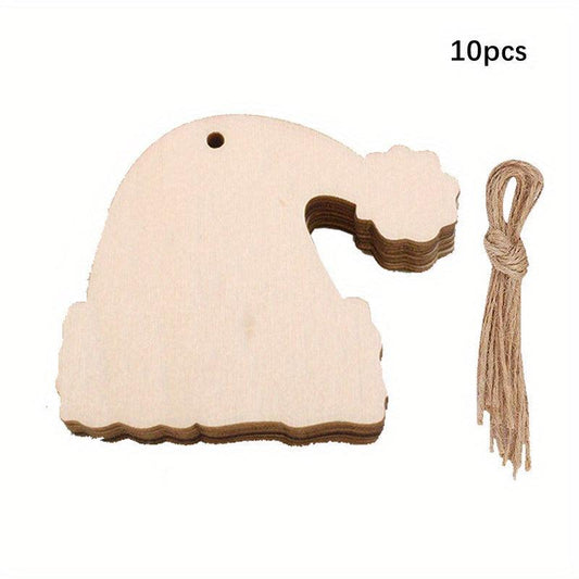 10pcs Christmas Hat Wood Cutouts Unfinished Wooden DIY Craft Gift Tags Ornaments