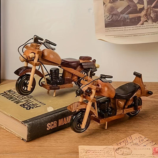 Vintage Wooden Motorcycle Decoration Home Desktop Model Crafts