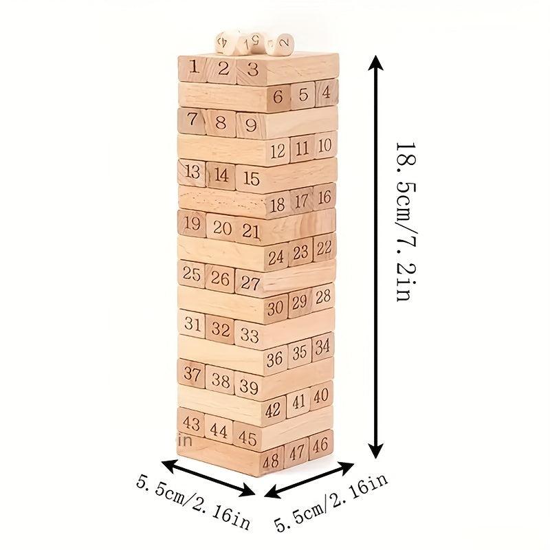Wooden Blocks Stacking Tower Game for 1+ Players
