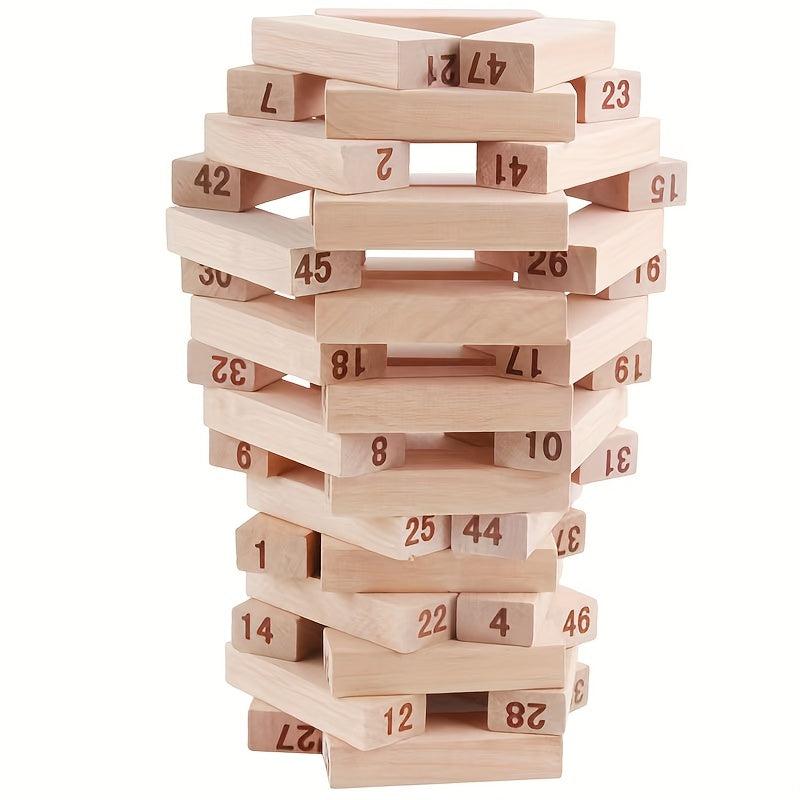 Wooden Blocks Stacking Tower Game for 1+ Players