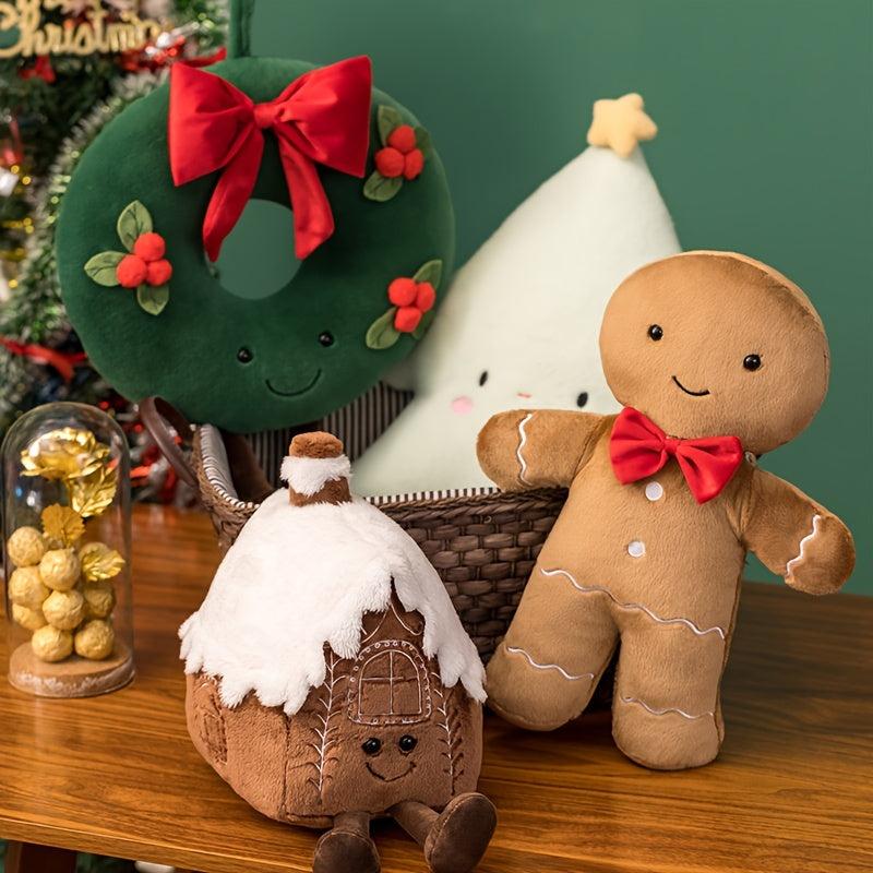 Christmas Ginger Bread Plushie Pillow Stuffed Cookie Cabin House Decor