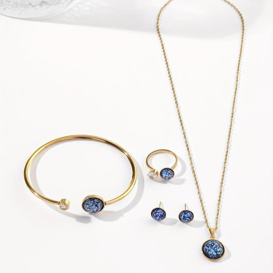 Stainless Steel Jewelry Set Pendant Necklace Earrings Bangle Ring Gift