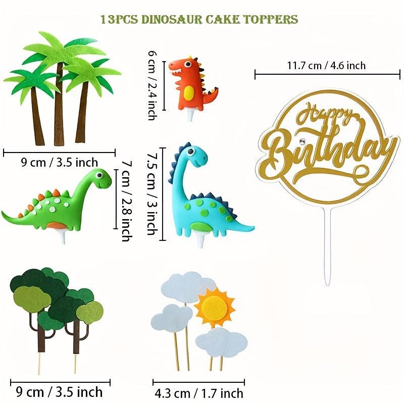 13pcs 3D Dinosaur Cake Topper Cupcake Topper Kids Birthday Party Supplies