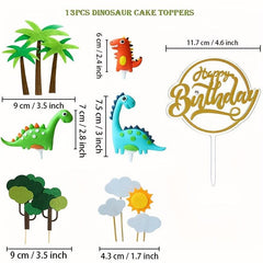13pcs 3D Dinosaur Cake Topper Cupcake Topper Kids Birthday Party Supplies