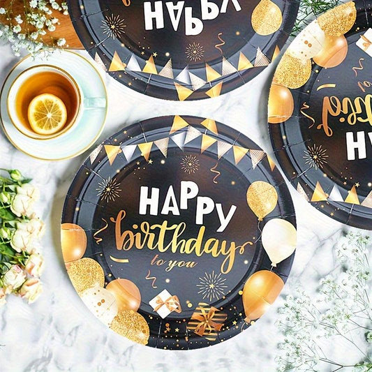 Golden Birthday Party Plates And Napkins Set