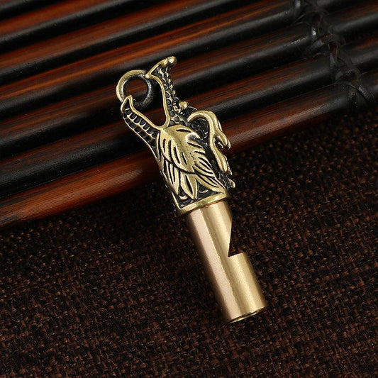 Brass Chinese Dragon Whistle Pendant Necklace Outdoor Survival Hiking Key Chain