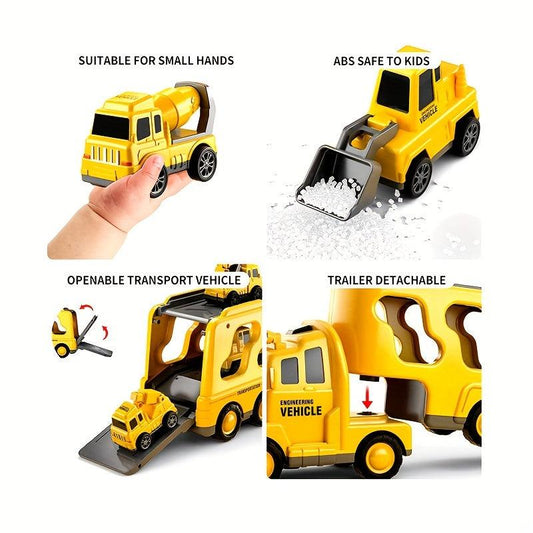 5pcs Kids Engineering Toy Car Truck W/Light Music, Christmas Halloween Gift