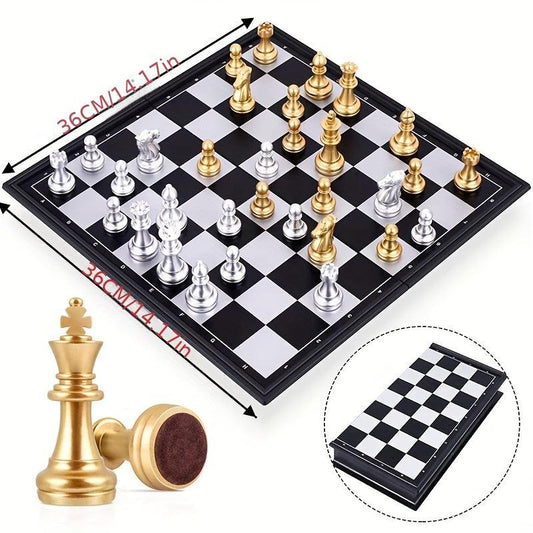 Medieval Chess Set With Chessboard 32pcs Golden Silvery Che...