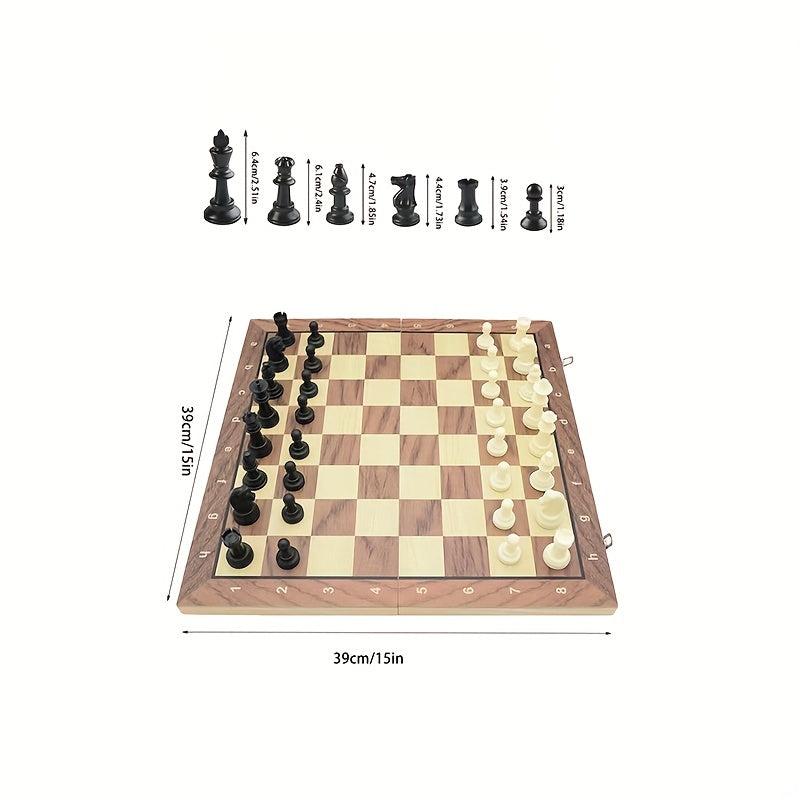 15'' Wooden Folding Magnetic Chess Set with Plastic Pieces