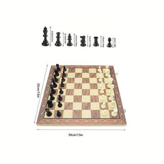 15'' Wooden Folding Magnetic Chess Set with Plastic Pieces