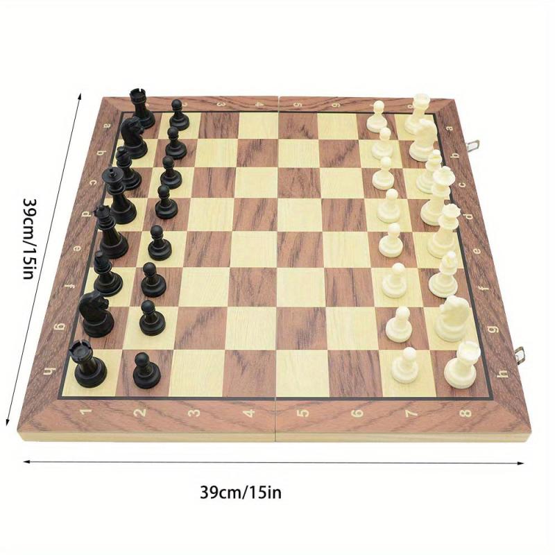 15'' Wooden Folding Magnetic Chess Set with Plastic Pieces