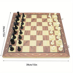 15'' Wooden Folding Magnetic Chess Set with Plastic Pieces