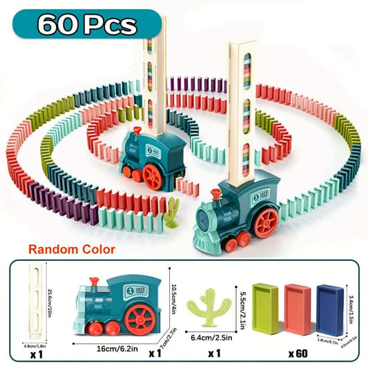 Kids Domino Train Car Set Sound Light Automatic Laying Domino Brick