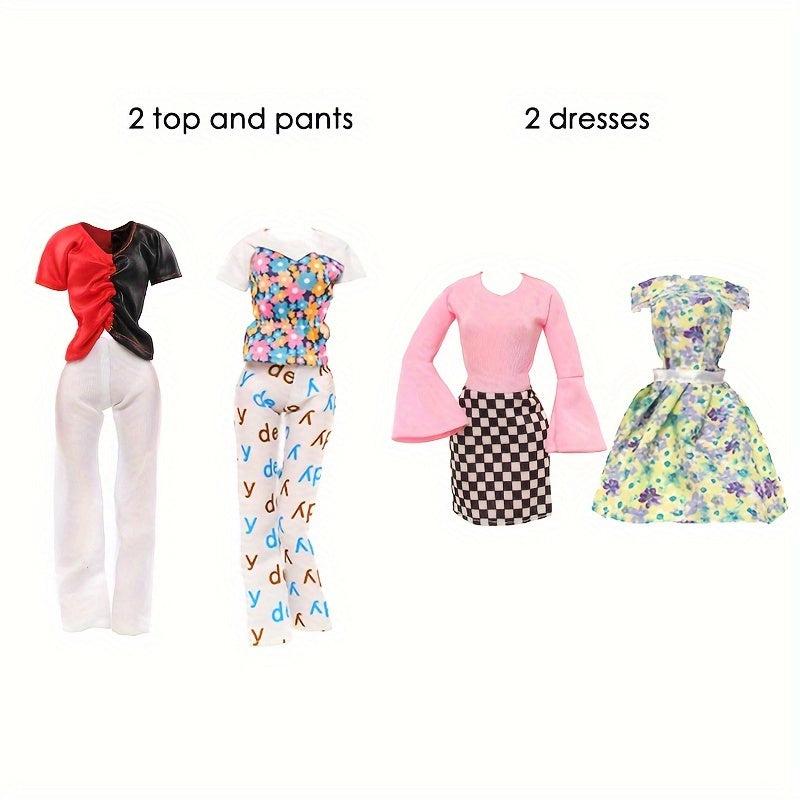 4pcs Doll Clothes Set, Tops, Pants, Dresses, Princess Accessories DIY Toys