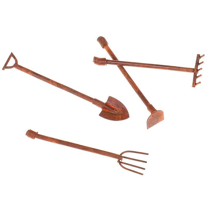 1:12 Dollhouse Metal Gardening Tools Set - Shovels & Pitchfork