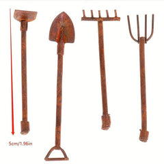 1:12 Dollhouse Metal Gardening Tools Set - Shovels & Pitchfork