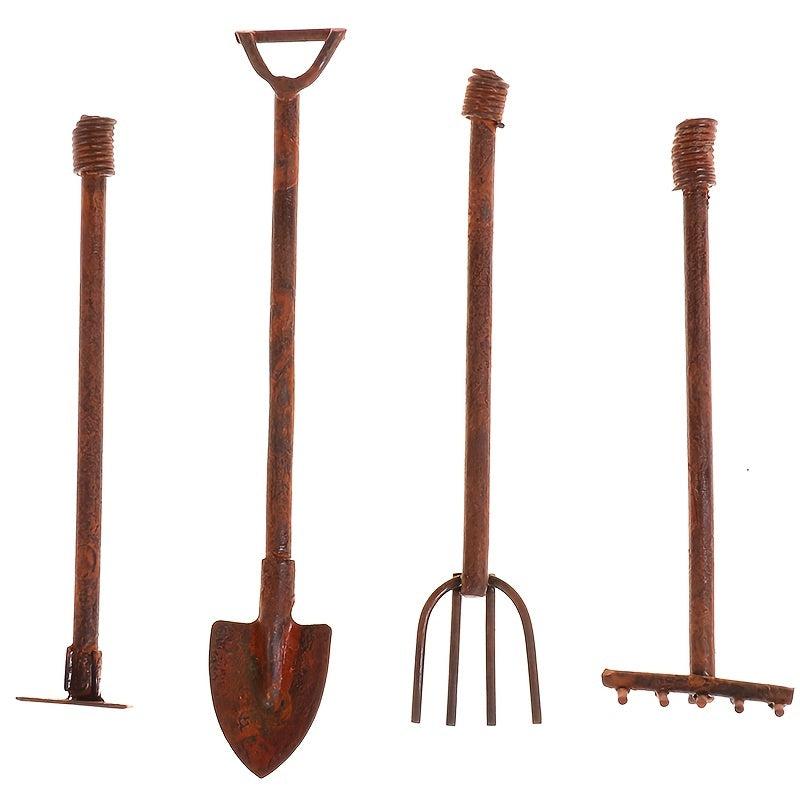 1:12 Dollhouse Metal Gardening Tools Set - Shovels & Pitchfork