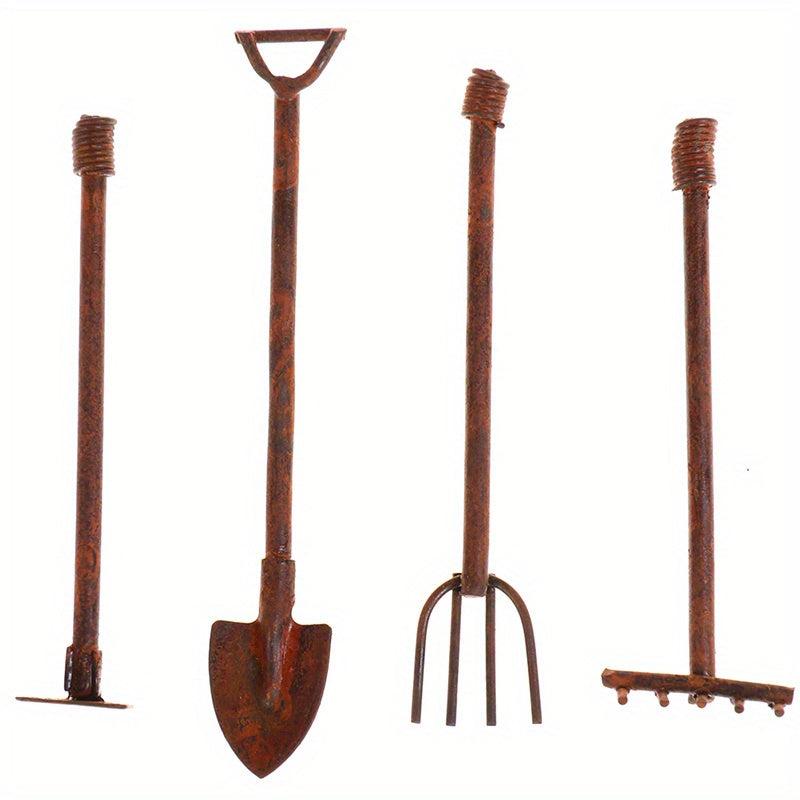 1:12 Dollhouse Metal Gardening Tools Set - Shovels & Pitchfork